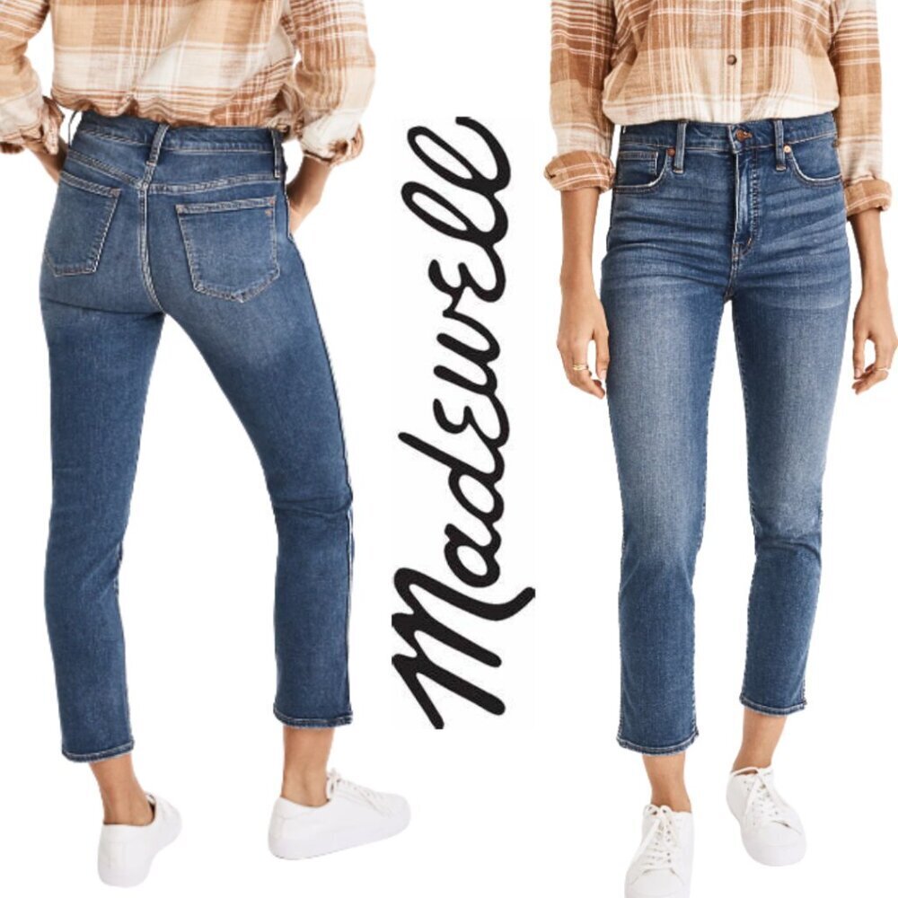 Madewell, Stovepipe High Rise‎ Straight Leg Jeans, Dearham, Medium Wash, Blue